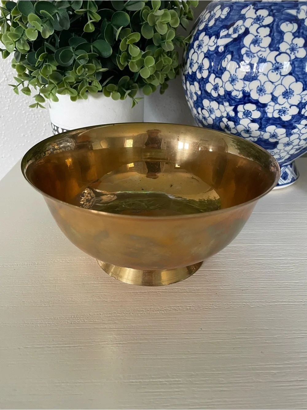 Vintage Antique Solid Brass Centerpiece Pedestal Bowl 7.25”x3.5”